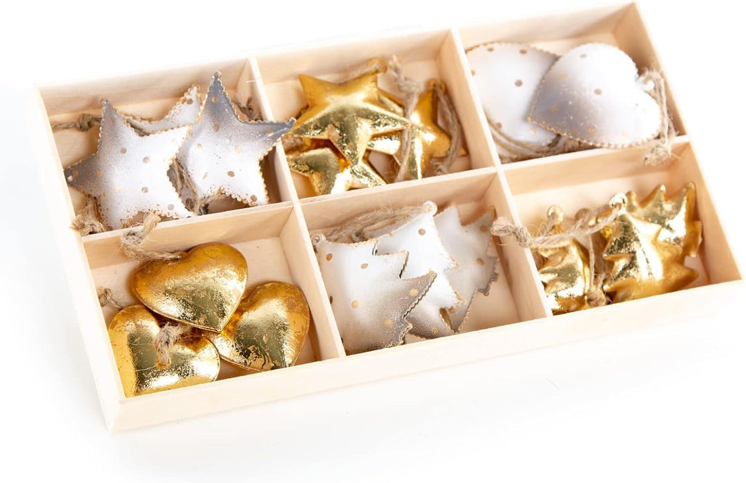 Logbuch-Verlag 18 Gold weisse Baumanhänger Weihnachten aus Metall 5 cm edel Stern Baum Herz Deko Bau