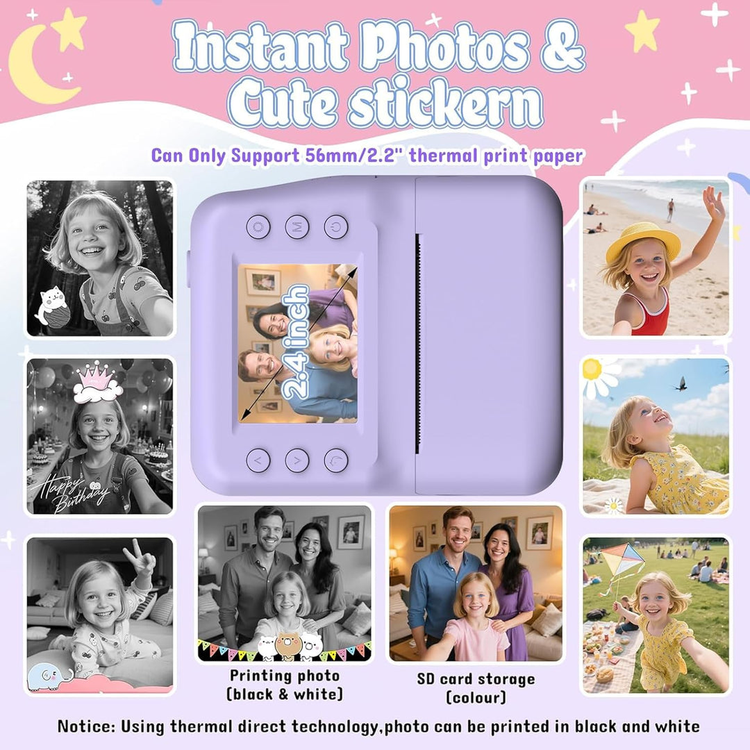 Kinderkamera Sofortbildkamera, 48MP Sofortbildkamera Kinder mit 32GB Karte & Druckpapier, 1080P Digi