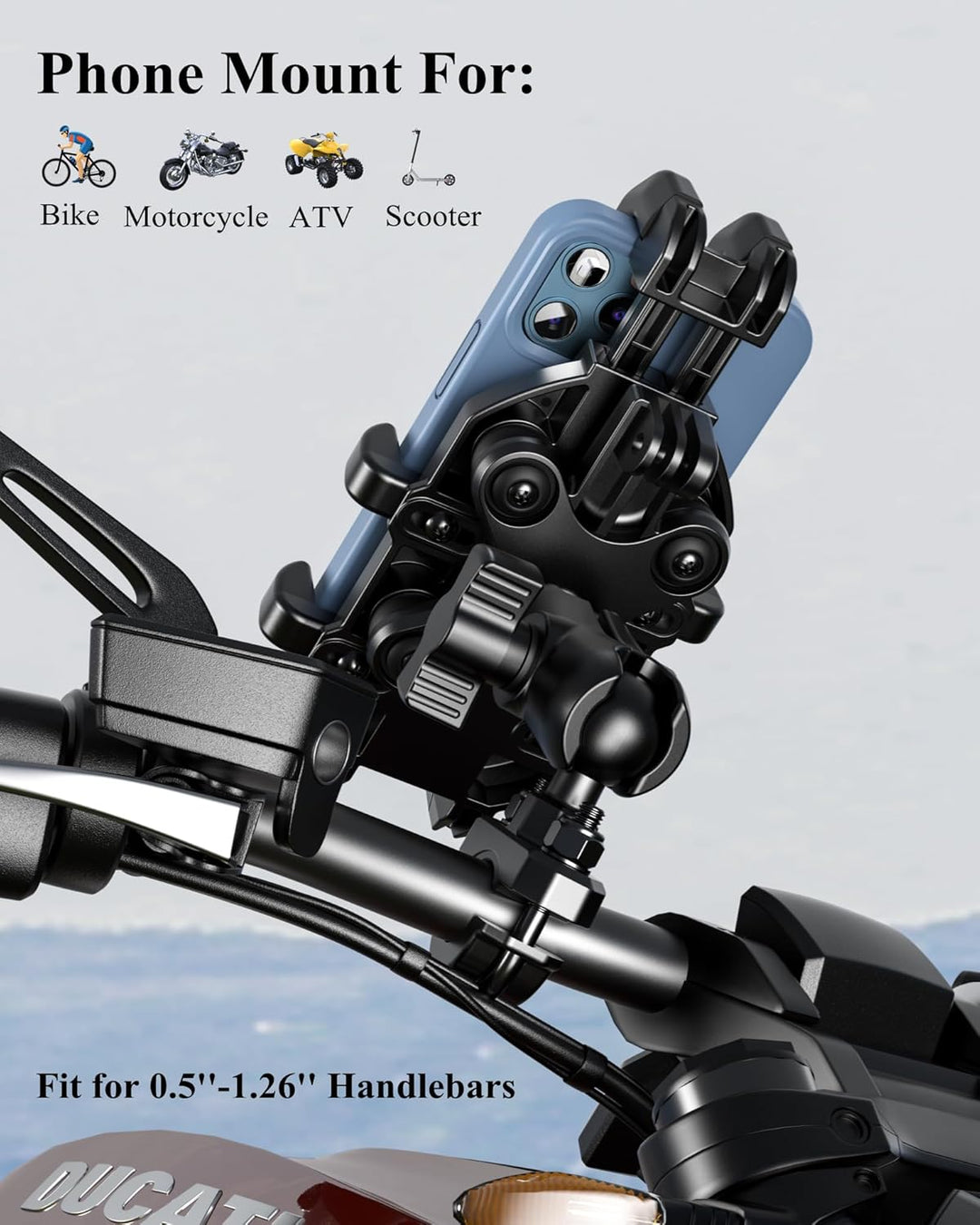 BRCOVAN Motorrad Handyhalterung mit Vibrationsdämpfer, Anti-Shake Handy Motorradhalterung, Verstellb