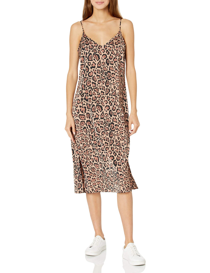 The Drop Damen Ana Silky Midi-Slip-Kleid mit V-Ausschnitt XXS Leopardenmuster, XXS Leopardenmuster