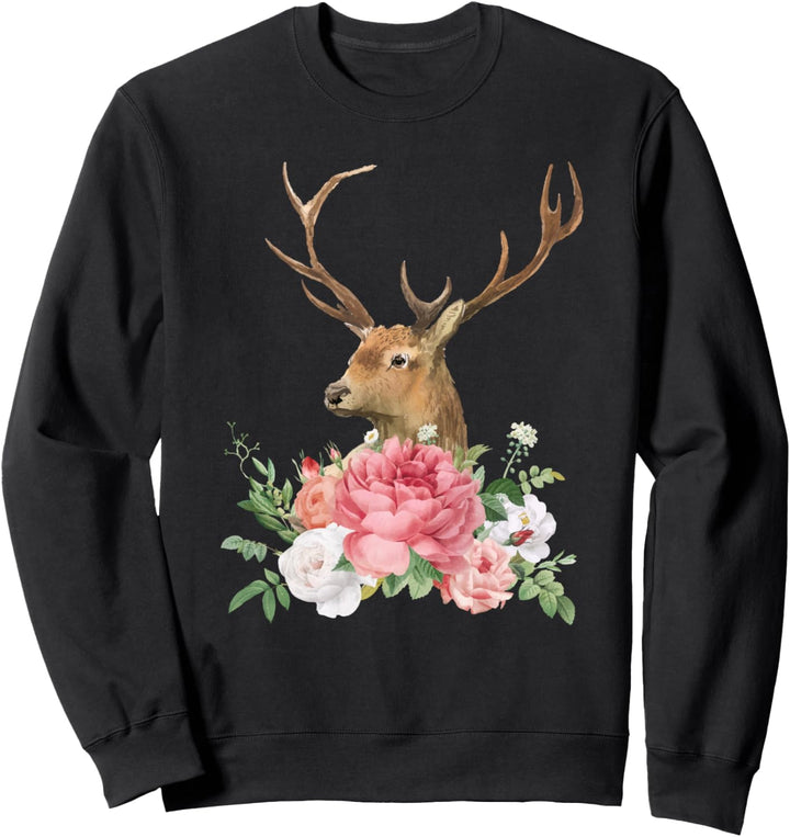 Hirsch mit Rosen Blumen Wiesn Outfit Dirndl Frauen Sweatshirt