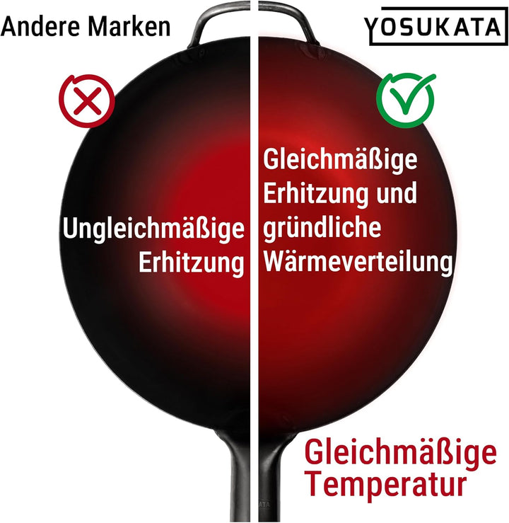 YOSUKATA Wokpfanne aus Karbonstahl – 30 cm Woks und Rührpfannen – Chinesischer Wok mit flachem Boden