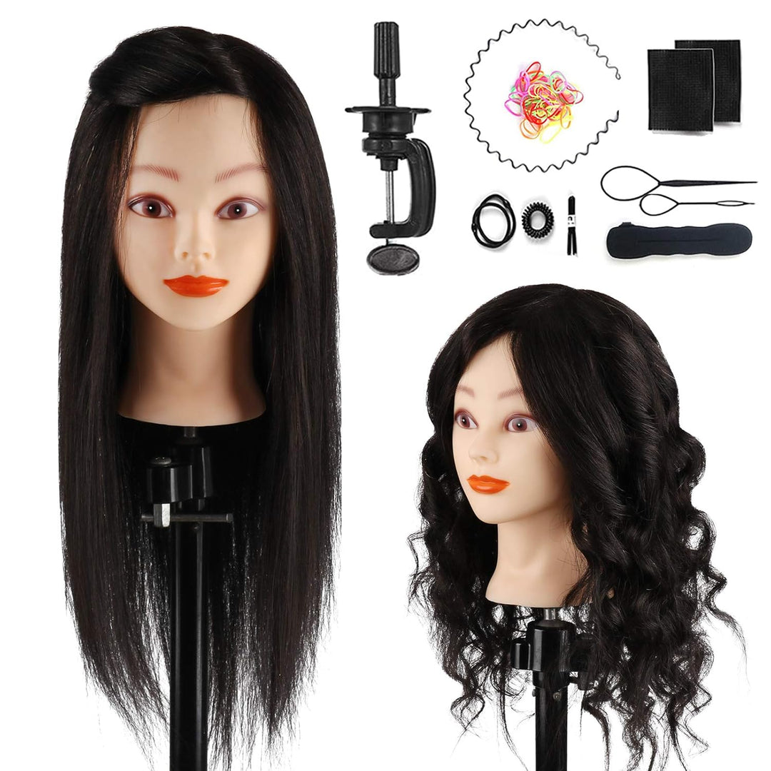 TopDirect 45cm/18 Zoll Übungskopf Frisierkopf Friseur 100% Echtes Haar Modell Kopf für Friseur Praxi