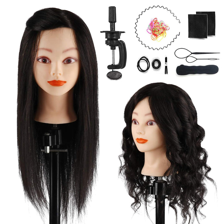 TopDirect 45cm/18 Zoll Übungskopf Frisierkopf Friseur 100% Echtes Haar Modell Kopf für Friseur Praxi
