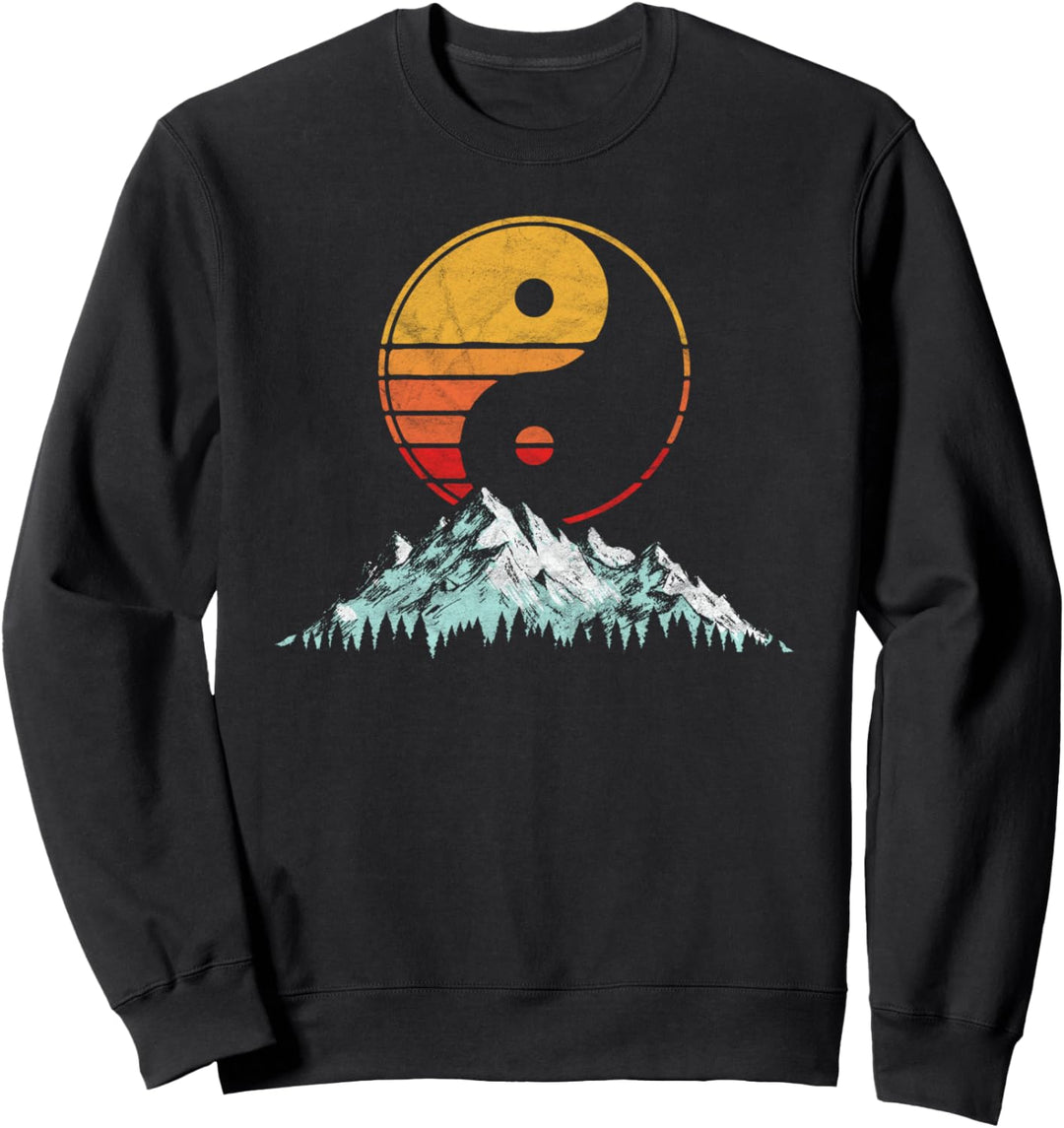 Vintage Yin Yang & Mountains Eighties Minimalist Sun Sketch Sweatshirt