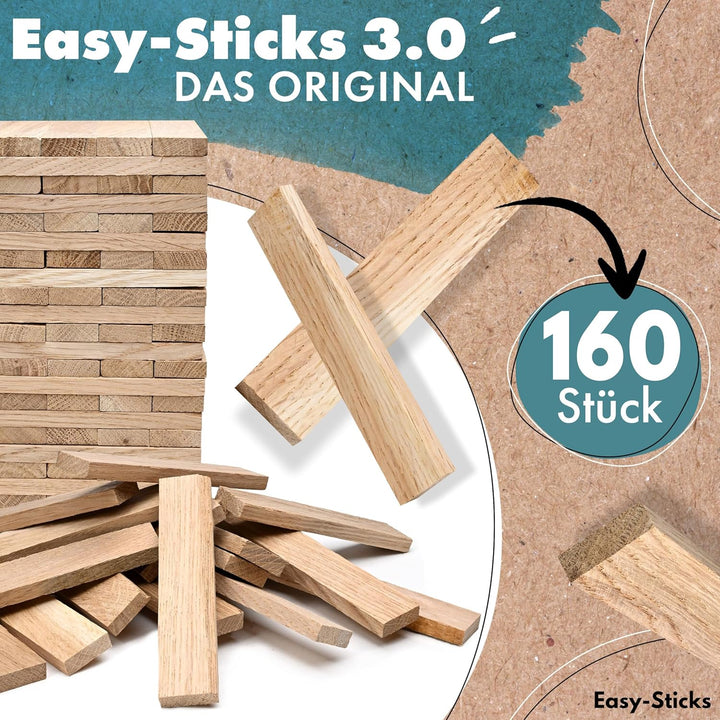 Bastelholz Eiche Easy-Sticks 3.0 16 cm Eiche – 160 Stück – OHNE Klebeband – Hölzchen für DIY Projekt