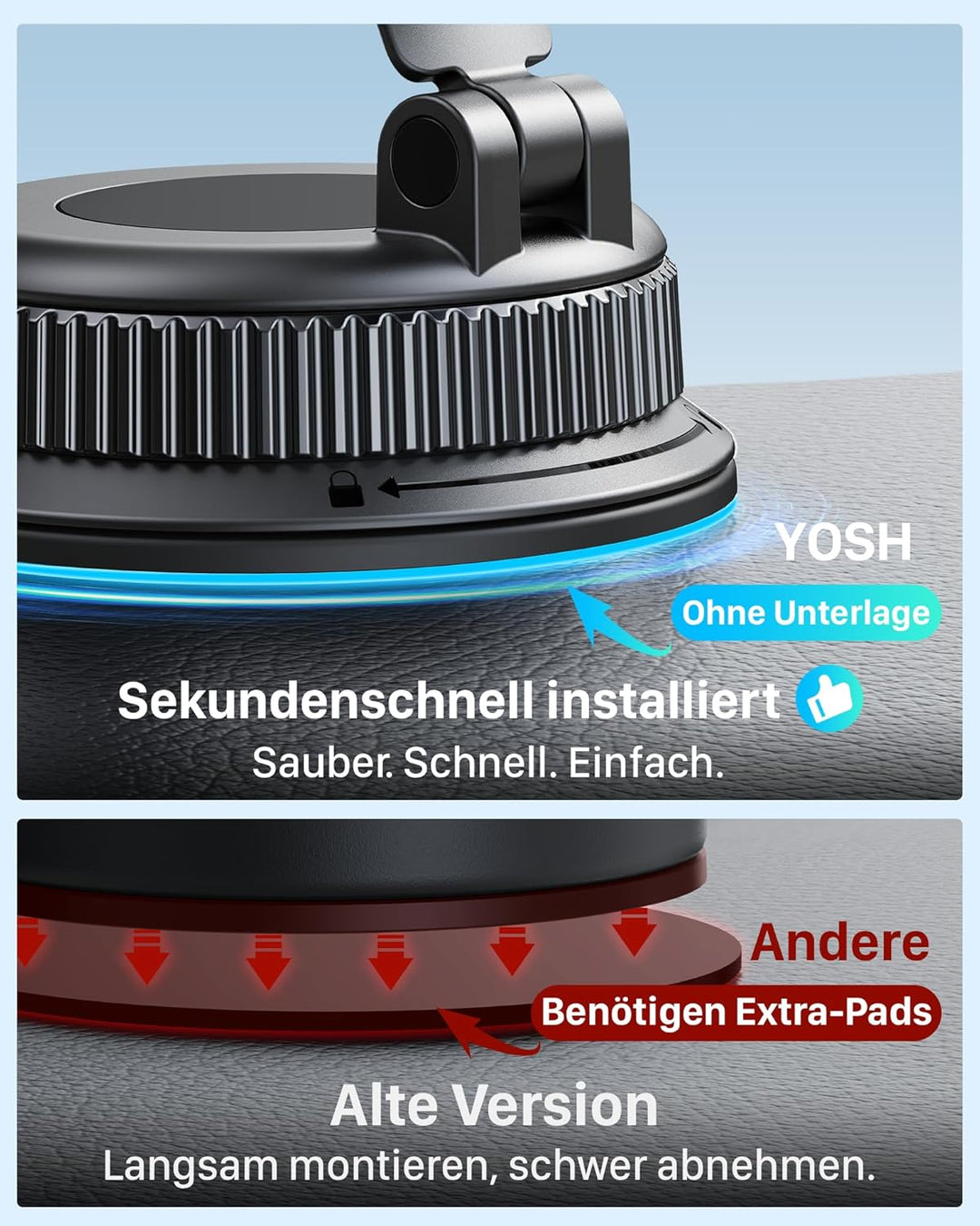 YOSH für MagSafe Autohalterung, 3-in-1 Vakuum Magnet Halterung mit 300N Saugkraft &amp; Doppelhaken, für