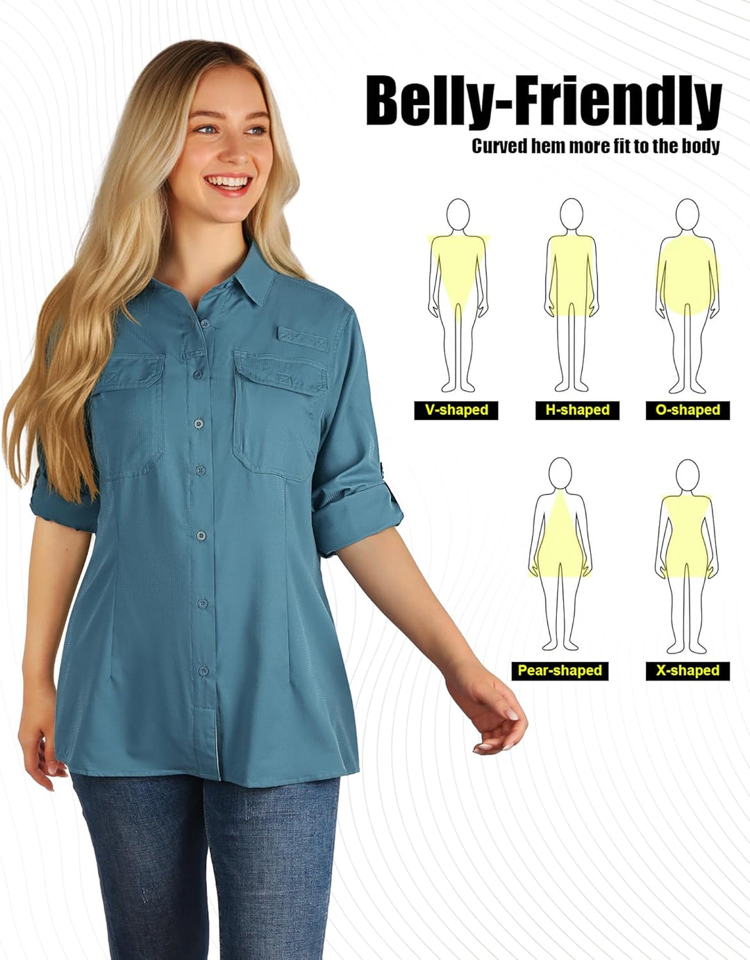 33,000ft Hemdbluse Damen UPF50 UV Schutz Hemd Schnelltrocknende Button-Down Shirts Atmungsaktive Wan