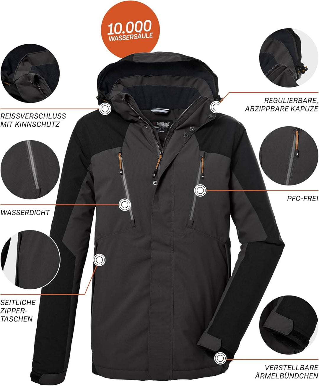 Killtec Herren Kow 25 Mn Jckt Funktionsjacke/Outdoorjacke mit abzippbarer Kapuze L anthrazit, L anth