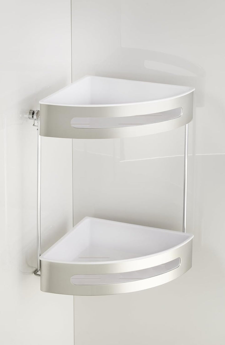 WENKO Eckregal 2 Etagen Premium Plus - Eckablage, Eckwandablage, Edelstahl rostfrei, 28.5 x 31 x 21