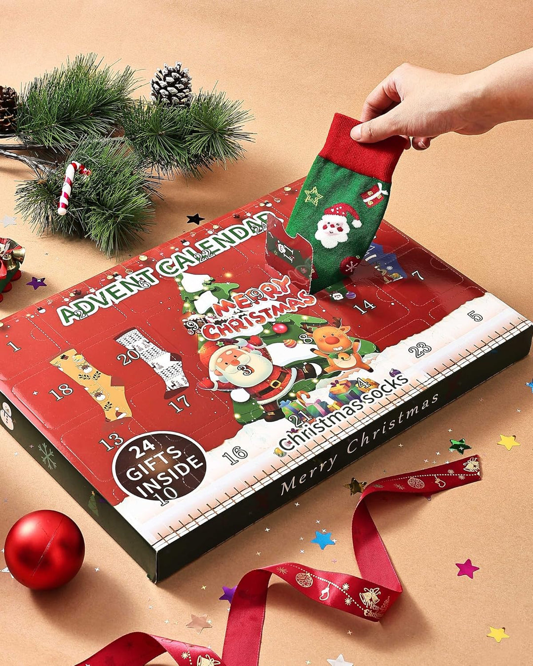Jeasona Adventskalender 2025 Frauen/Männer Adventskalender Socken Damen/Herren 39-42 Mehrfarbig-9950
