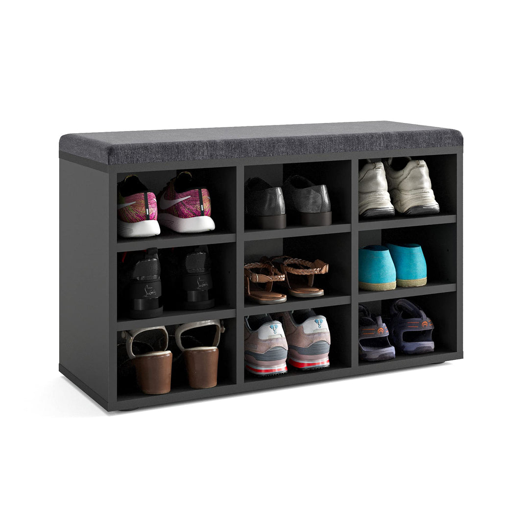 KOMTO Schuhbank mit Sitzfläche - Schuhregal Schwarz 80 x 50 x 30 cm Schuhschrank mit Sitzbank Flur B