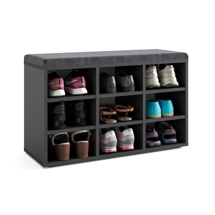 KOMTO Schuhbank mit Sitzfläche - Schuhregal Schwarz 80 x 50 x 30 cm Schuhschrank mit Sitzbank Flur B