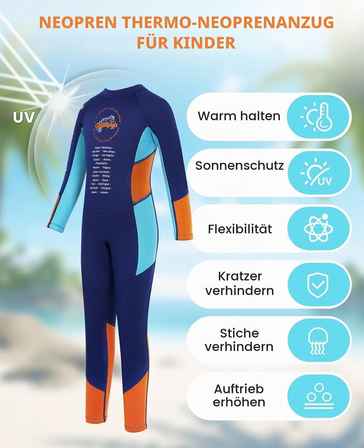 Gogokids Kinder Neoprenanzüge Jungen Thermische Badeanzüge, 2.5mm Neopren Taucheranzug Rash Guard Ei