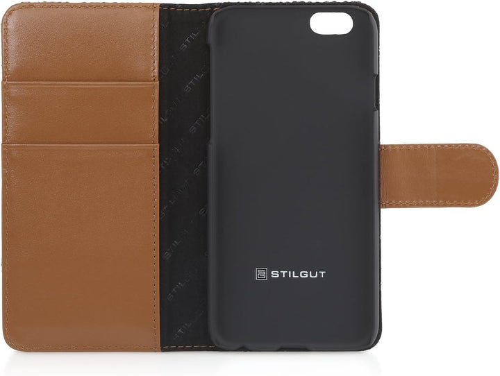 STILGUT Leder-Hülle kompatibel mit iPhone 6s Plus Wallet-Case, Fashion: Fischgrät/dunkel, Fischgr&#x