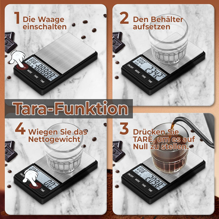 Kaffeewaage 1000g/0,1g, Espresso Waage mit Timer, Digitale küchenwaage,Barista kaffee waage,Coffee S