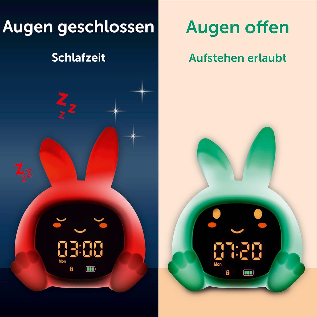 ZAZU Sarah Sleeptrainer für Kinder – Nachtlicht (5 Farben), Soundmaschine, Wecker mit 6 Sounds, Auge