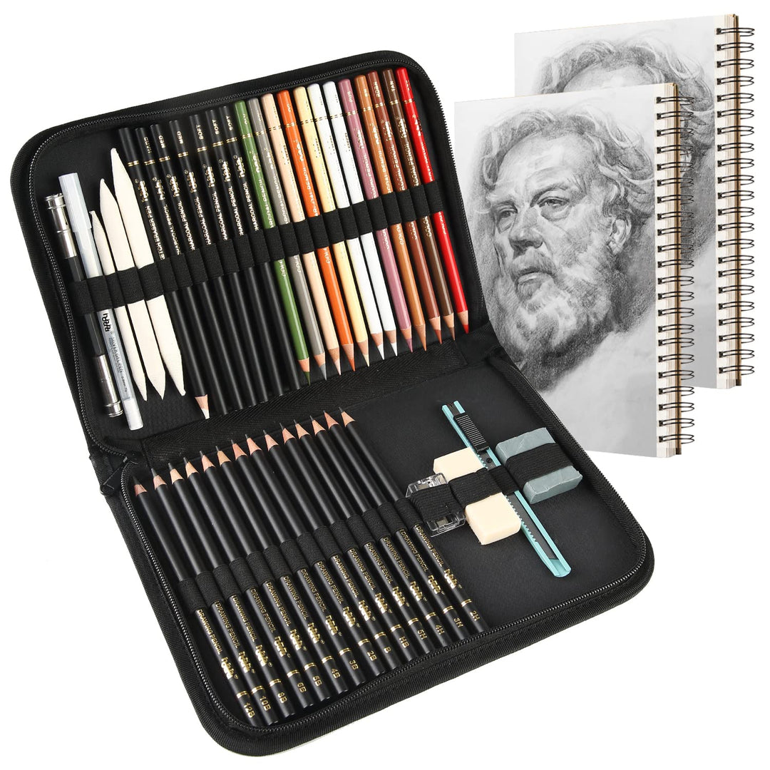 hhhouu Farbige Kohlestiften Set,Professionelle Skizze Stift Werkzeuge mit Papierwischer, Knetbarer K