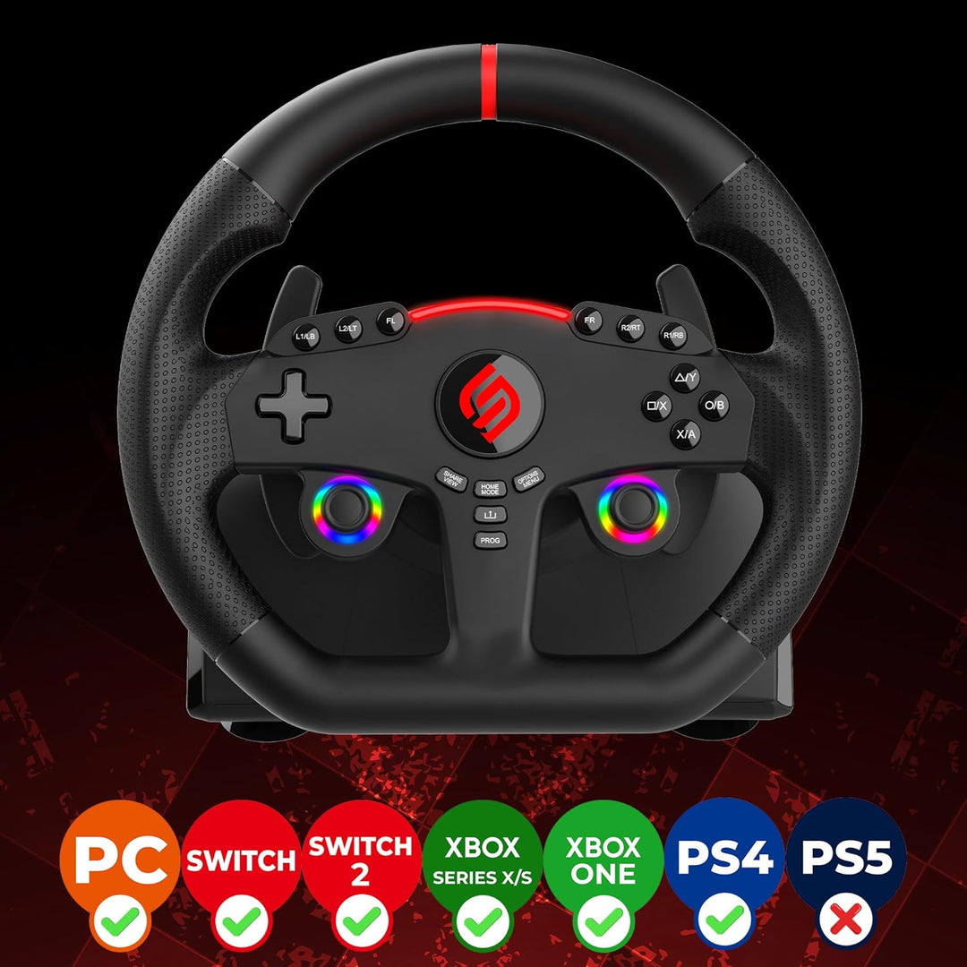 SUBSONIC – Superdrive 270 GT Lenkrad – Dual-Stick-LED-Rennlenkrad, 270° Drehung, mit Pedalen und Sch