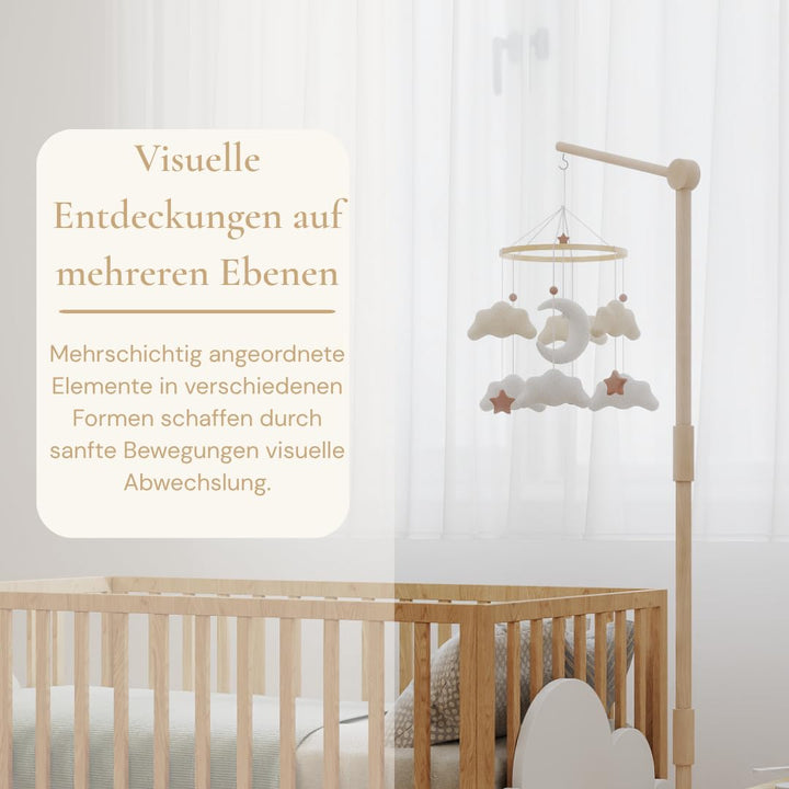 Baby Mobile für Babybett, Kuschelmond Filz Mobile Baby mit weichen Teddy-Elementen, handgemachtes Mo
