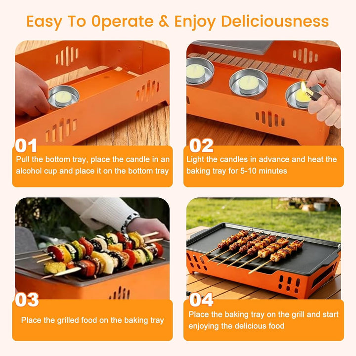 BBQ Warmhalteplatte Grillgut, BBQ Board zum Warmhalten fürs Grillen &amp; Essen | mit 3 Teelichthaltern,