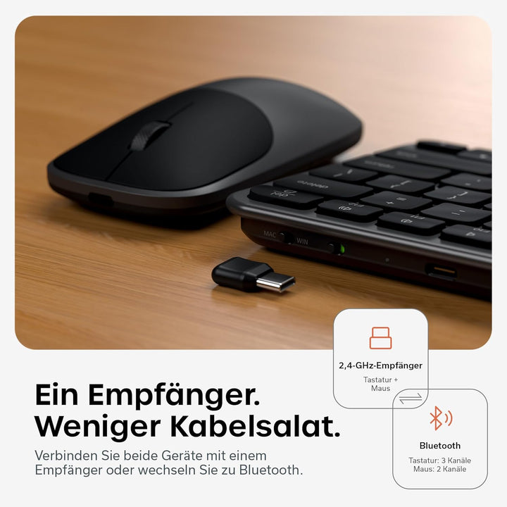 SATECHI Kabelloses Tastatur- & Maus-Set Slim CEX1, Bluetooth Multi-Geräte, mit USB-C-Empfänger, 𝗨𝗦-𝗘