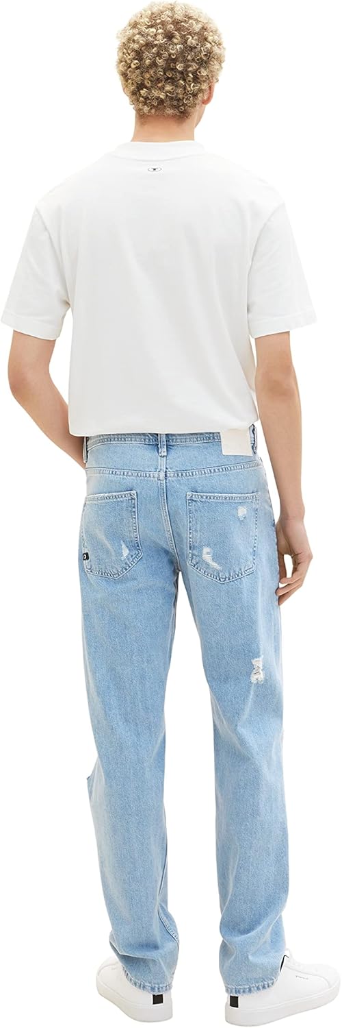 TOM TAILOR Denim Herren 90's Straight Fit Jeans 28 10121 - Destroyed Bleached Blue Denim, 28 10121 -