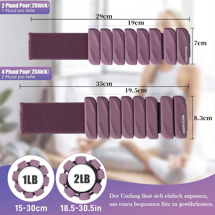 BECOJADDE Gewichtsmanschetten fuss 0.45 KG / 0.9 KG Je Gewichte für Beine und Arme Set 2 Ankle Weigh