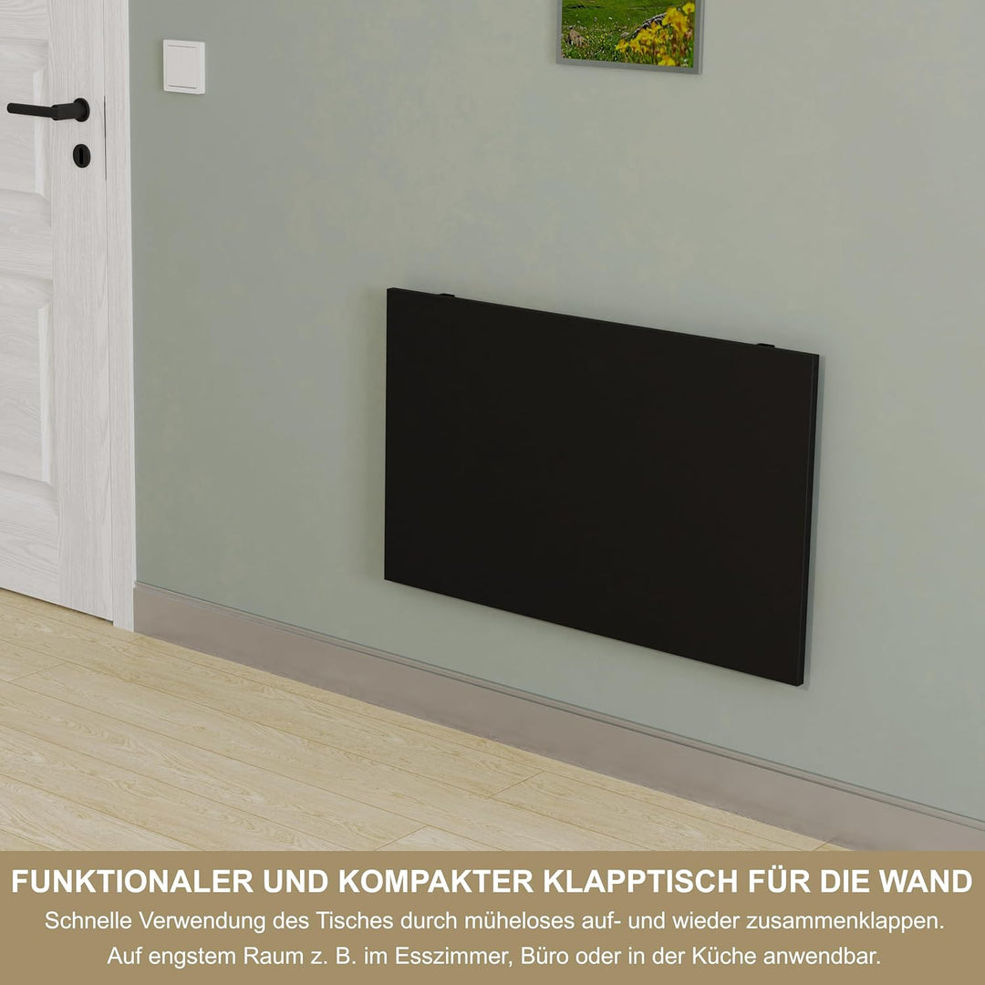 KDR Wandklapptisch 80x50 cm Schwarz – Klappbarer Tisch zur Wandmontage – als Esstisch, Schreibtisch,