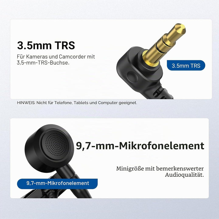 NEEWER Lavalier Mikrofon ø9,7mm (2er Pack), 3,5mm TRS Wired Ansteckmikrofon, omnidirektionales Konde