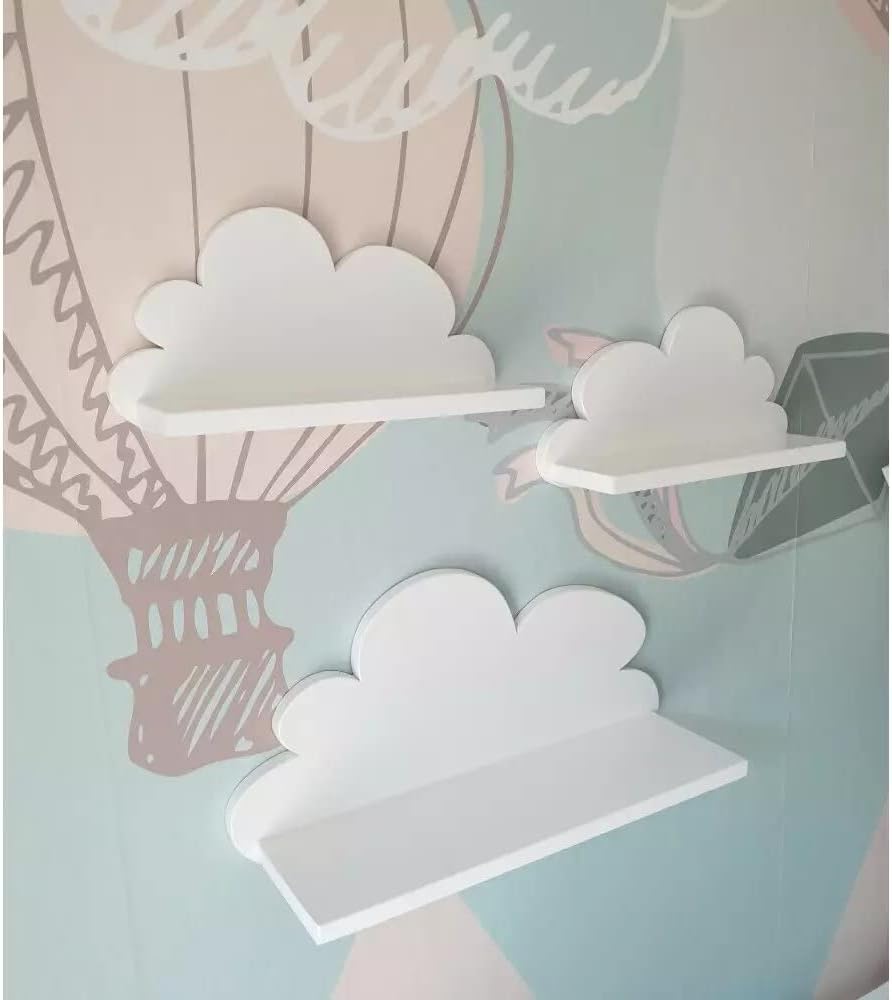 3er Set Wandregal Kinderzimmer Weiss | Babyzimmer Wolkenregal für Bücher, Spielzeug, Dekoration | Re