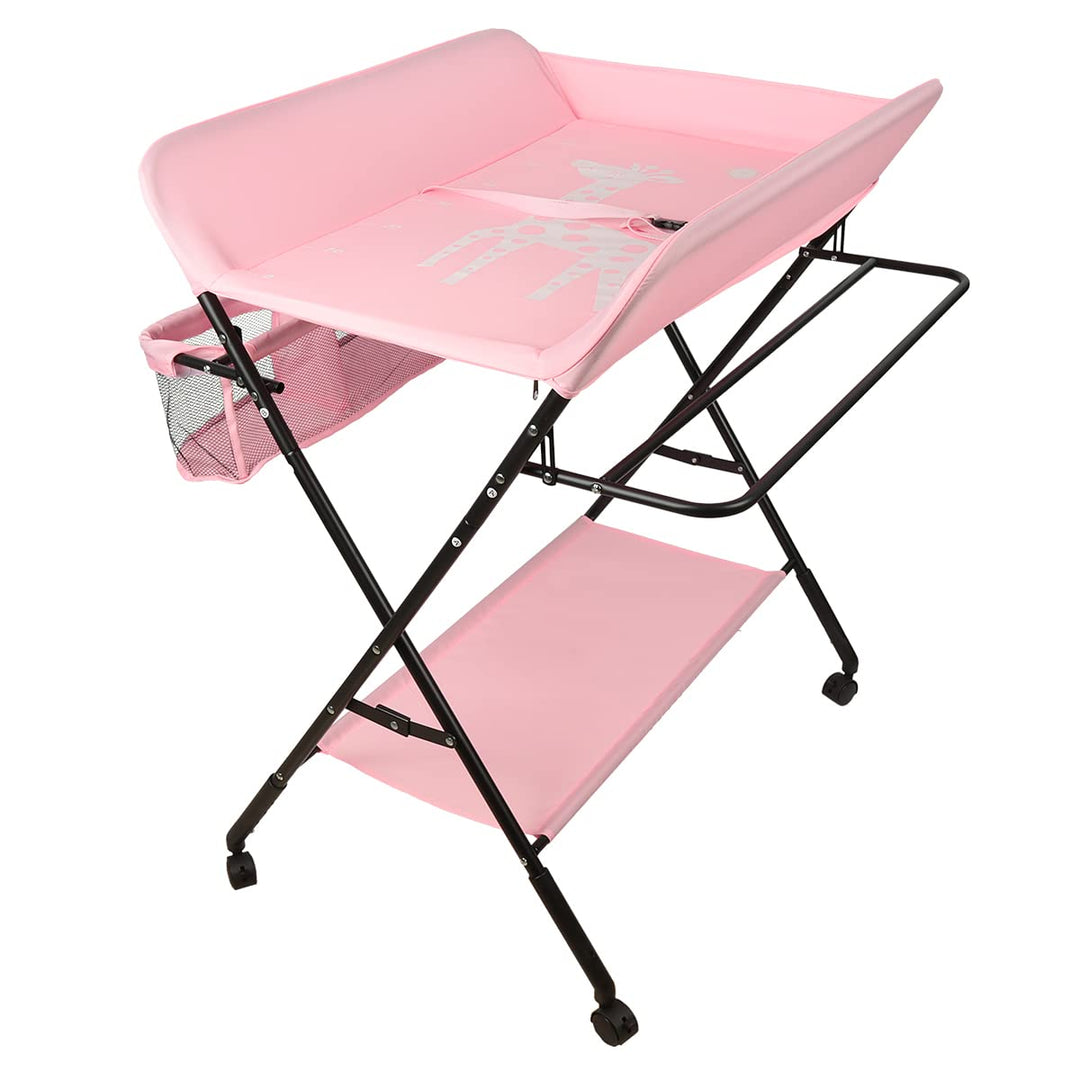 Wickelkommode klappbar Babypflegetisch/mobiler Wickeltisch, Wickeltisch mit Sicherheitsgurt Ablagefä