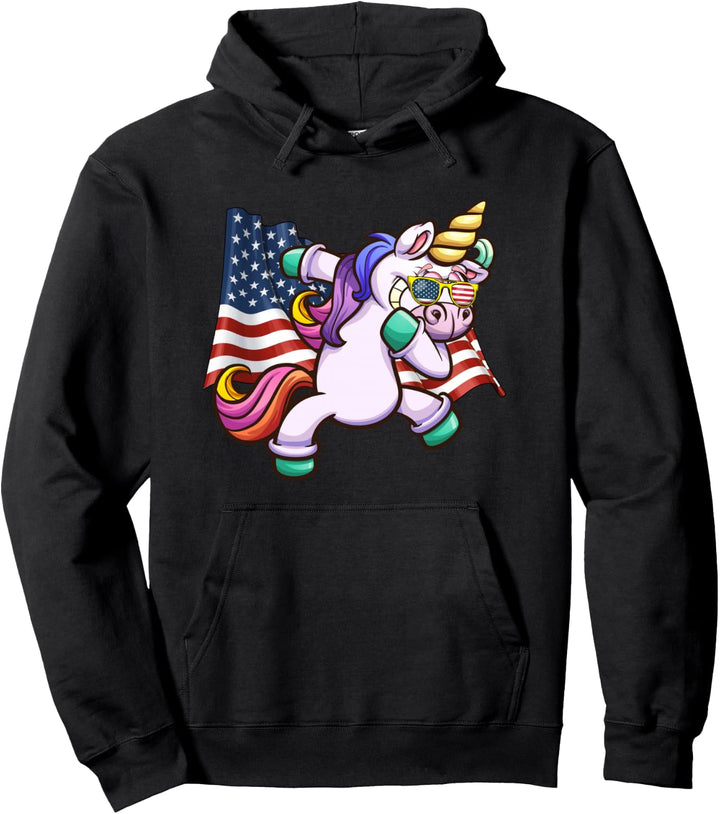 Lustiges patriotisches tupfendes Einhorn USA Flagge 4. Juli Pullover Hoodie