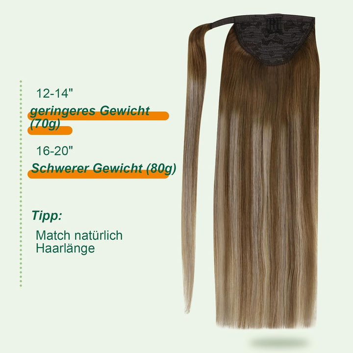 Easyouth Zopf Extension Echthaar Pferdeschwanz Extensions Echthaar Ombre Mittelbraun Mix Honigblond