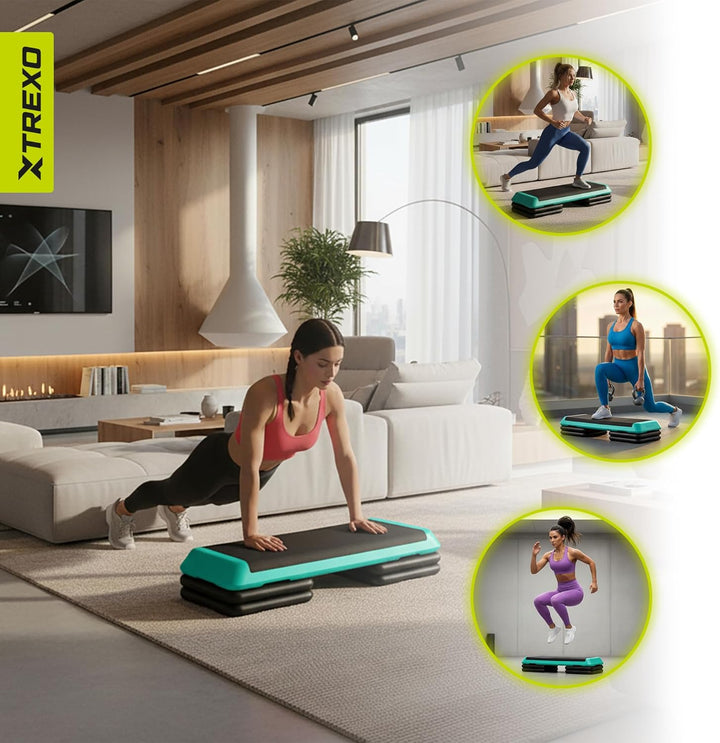 TREXO Stepper Für Zuhause - Aerobic Step mit 3-Stufiger Höhenverstellung, Fitness & Sport - Training