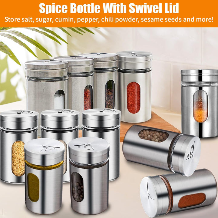 12Pcs Edelstahl Gewürzstreuer mit Deckel & Sichtfenster, 100ml 3-Fach Streuregulierung Gewürzgläser