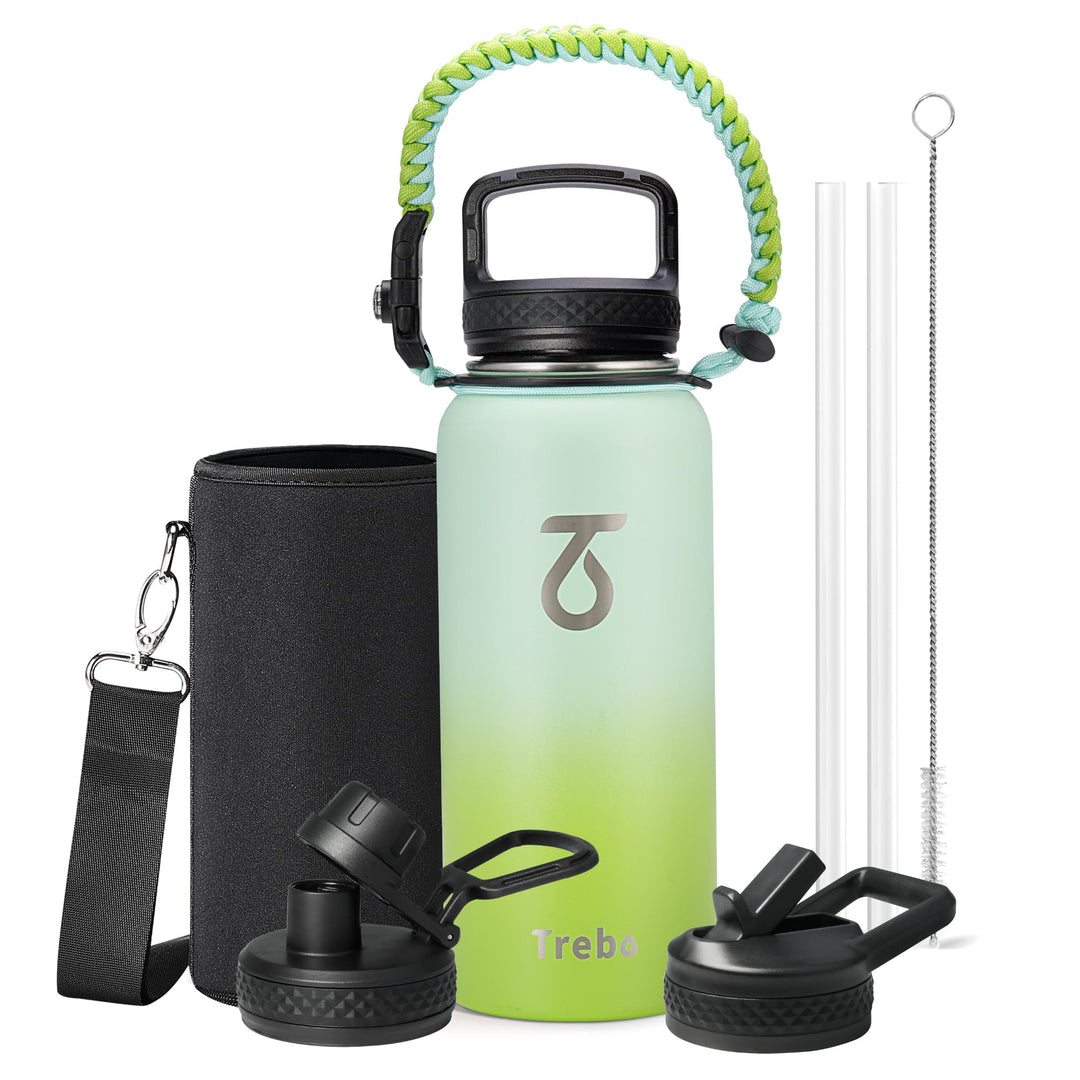 Trebo 946 ml Wasserflasche isoliert mit Deckel und Strohhalm, doppelwandige vakuumisolierte Edelstah