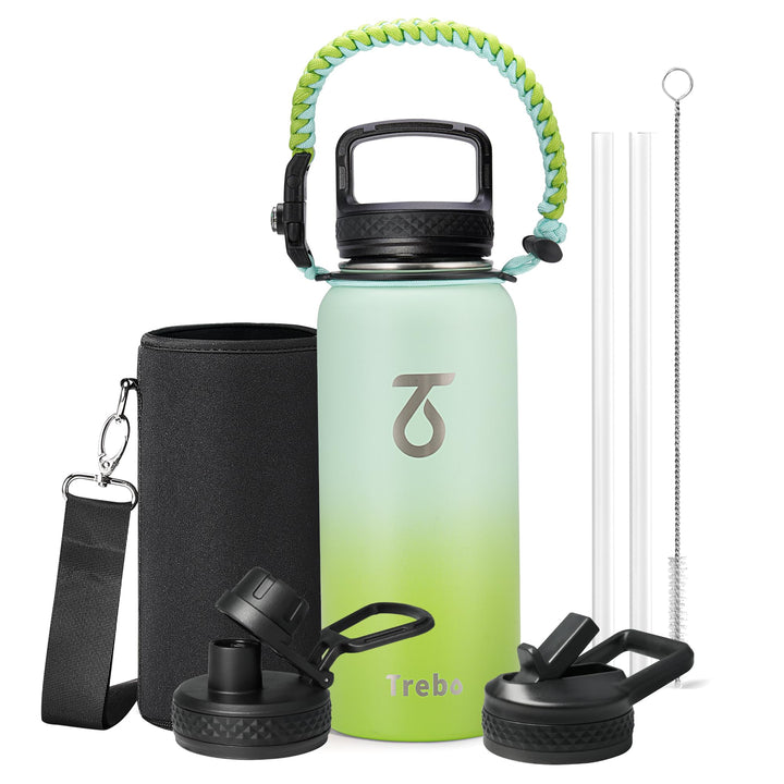 Trebo 946 ml Wasserflasche isoliert mit Deckel und Strohhalm, doppelwandige vakuumisolierte Edelstah