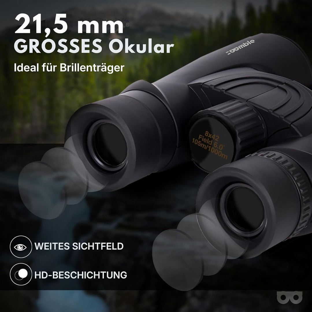 Fernglas PRO 8x42 für Erwachsene mit Tragetasche HD Bak 4Objektiv, Bonus-E-Book zur Vogelbeobachtung
