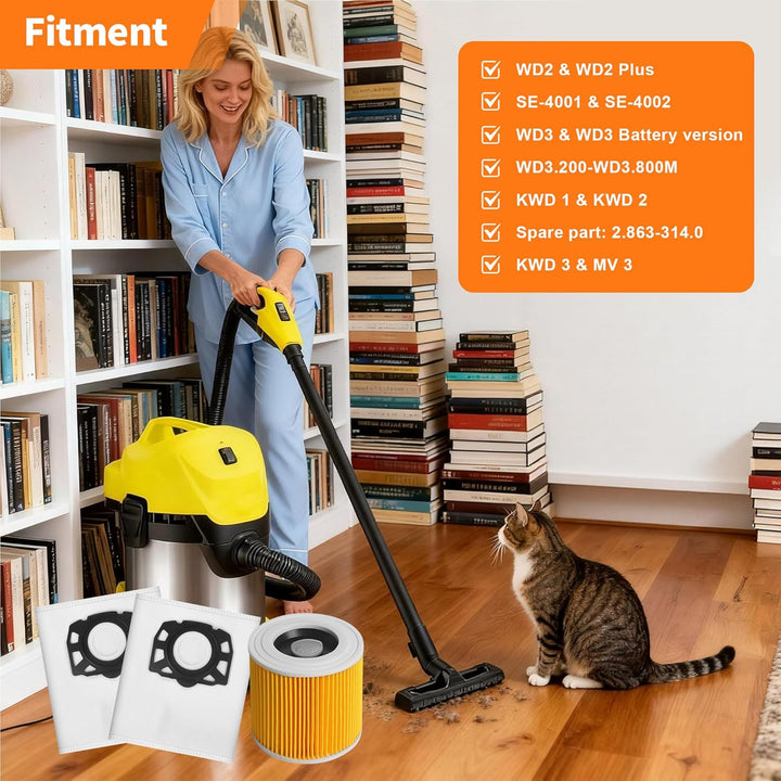 15 Stück für Kärcher KFI 357 Staubsaugerbeutel + 2 Filter+2 Filterbürste Ersatz für Kärcher WD2 Plus
