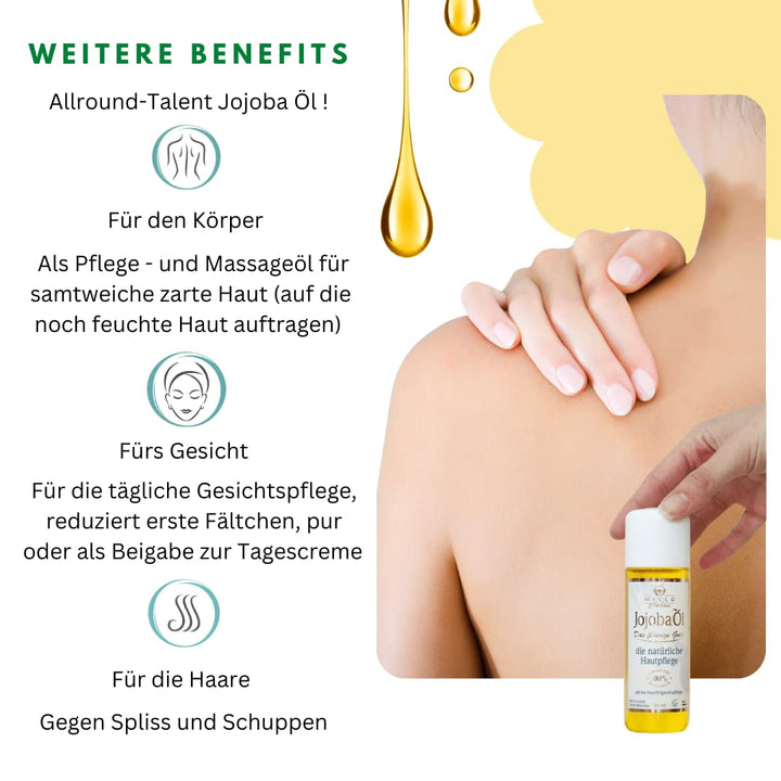 JOJOBAÖL | 100% Naturrein, Vegan & Cruelty Free | Gesicht, Körper, Haare, Bart, Nägel | Intensive Fe