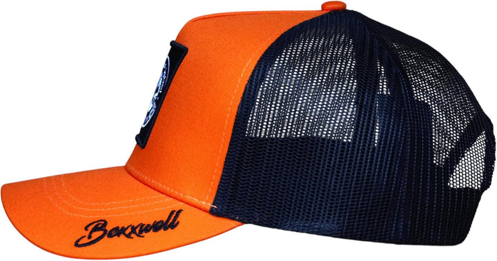 Bexxwell Trucker Cap orange/schwarz mit Logo-Patch (optimale Passform, Kappe, Black, Truckercap, Log