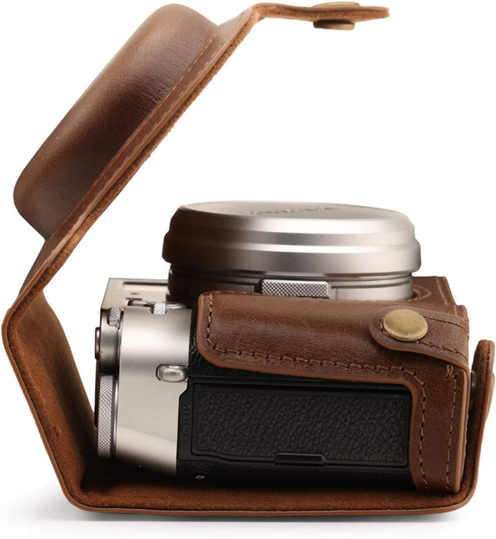 MegaGear MG1893 Ever Ready Kameratasche aus echtem Leder, kompatibel mit Fujifilm X100V, Braun, Brau