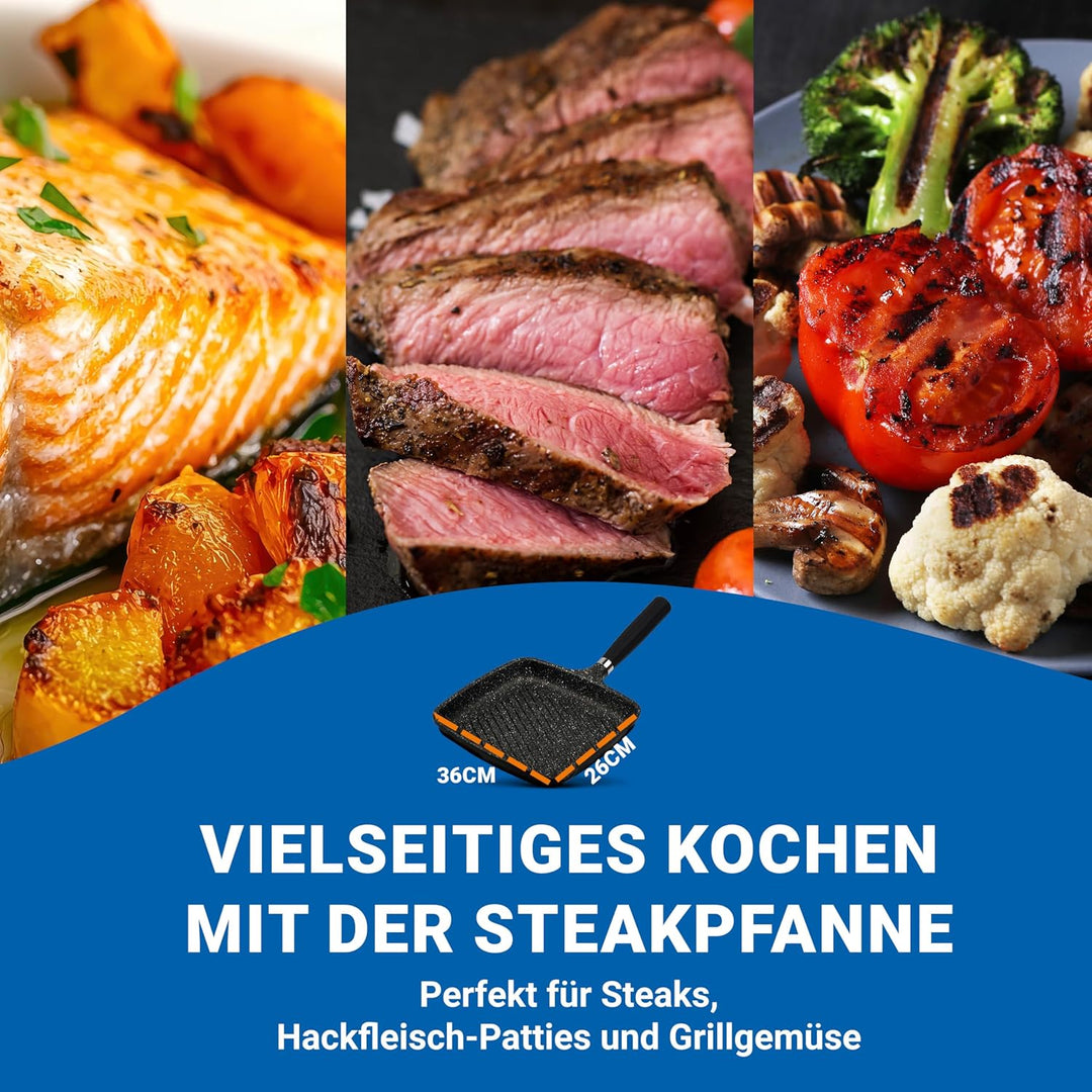 pentolpress Granit Steakpfanne (35 x 26 cm Durchmesser) – Steakpfanne Induktion – super kratzfeste G