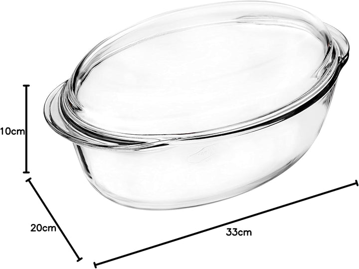 Pyrex VIDRIO 4937386 Schmortopf oval 3,0l mit Deckel Glas Classic, transparent, 33 x 20 x 10 cm, dur