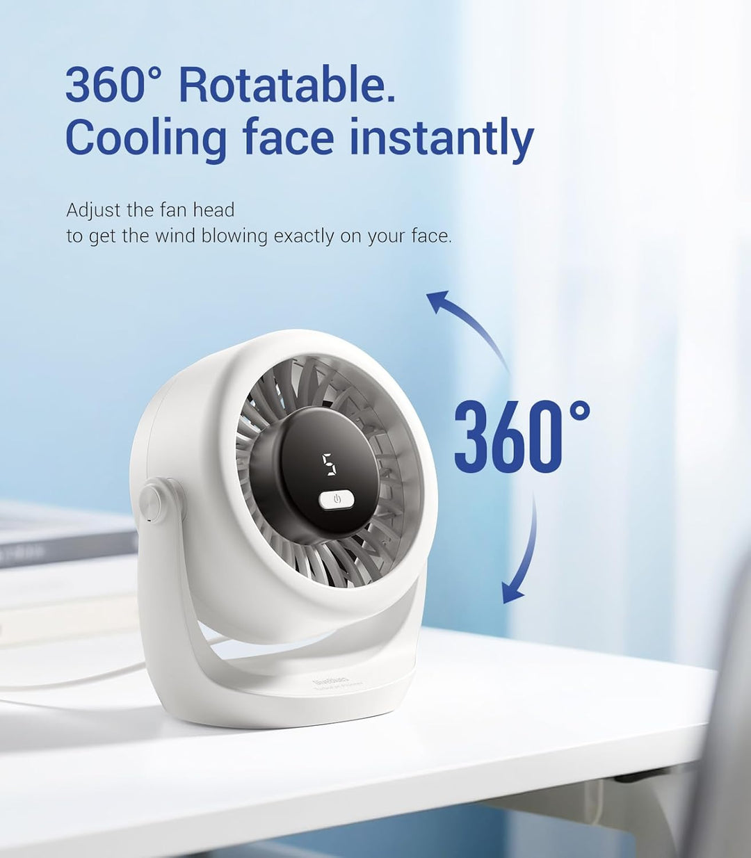 Diveblues USB Turbo Tischventilator, Ultra-Leiser Mini Ventilator, Leistungsstarker Wind, LED-Displa