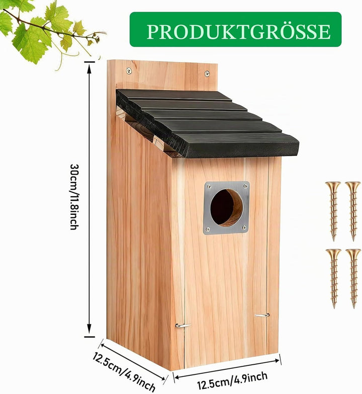 Nistkasten für Vögel für Draussen Wetterfest, Hölzernes Vogelhaus zum Aufhängen mit Raubvogel-Schutz