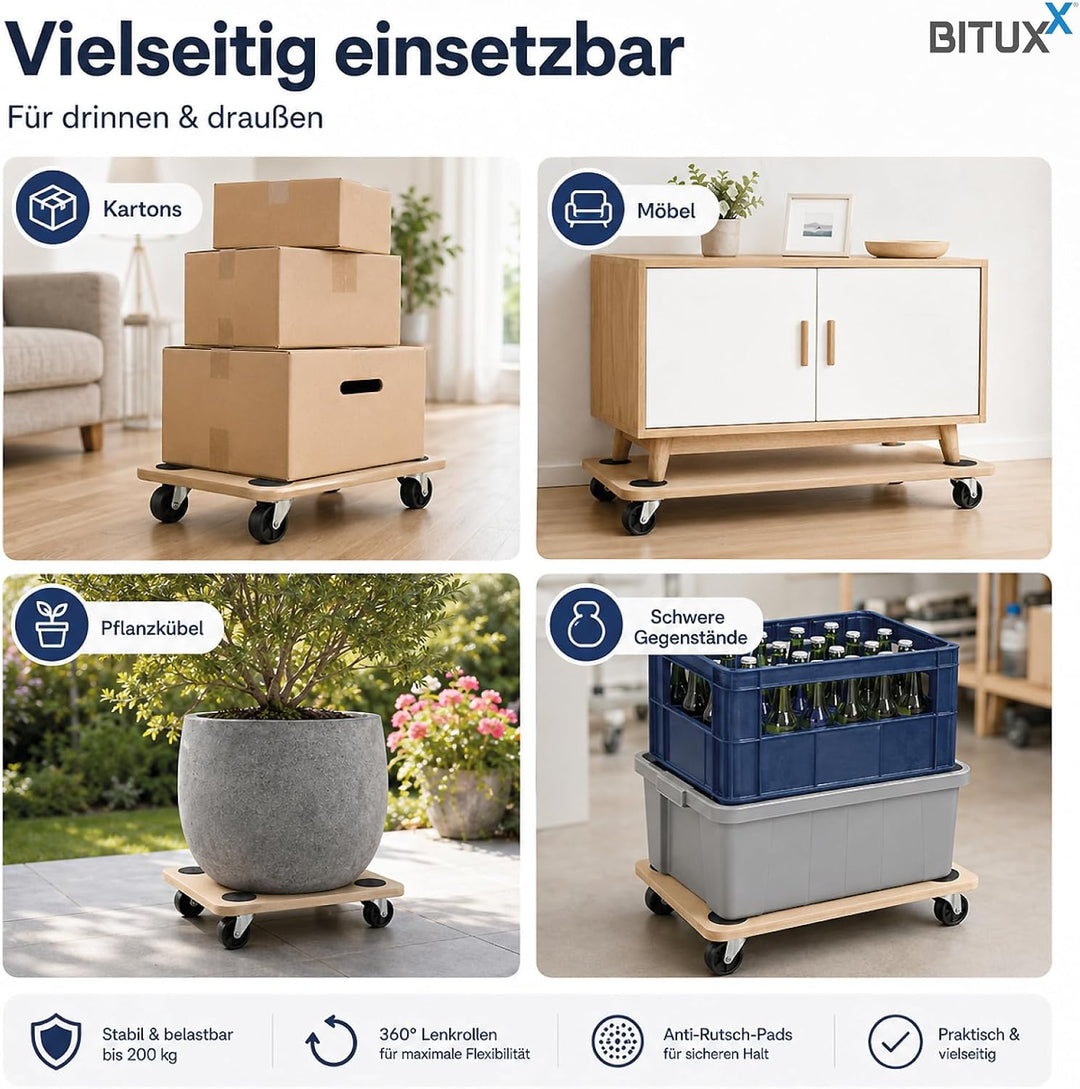 Bituxx Transportroller Möbelroller Rollbrett Umzugsroller Allzweckroller Rechteck MDF 58 x 28,5 bis