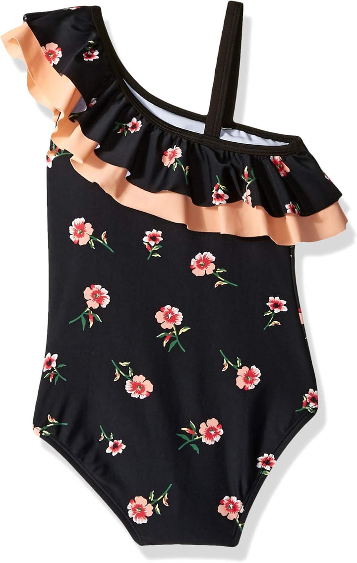 Kanu Surf Mädchen Morgan Floral Ruffle One-Shoulder 1-Piece Swimsuit Badeanzug 2 Jahre Schwarz, 2 Ja