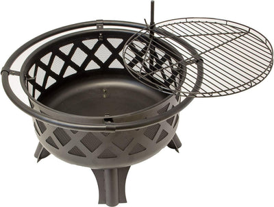 Lemodo Feuerschale mit Grillrost, Feuerkorb für den Garten, Firebowl Ø 75x60 cm, Grillrost schwenkba